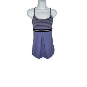 Lucy Power Athletic Tank‎ Top Striped Built-In Bra Workout Fitness Purple S